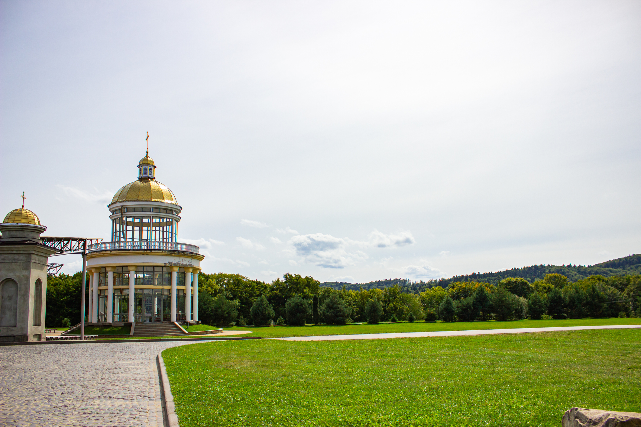 Pavilion with golden dome in park